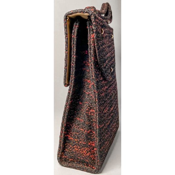 1960s Vintage Black Red Tweed Weave Medium Size Handbag Purse - Picture 3 of 14